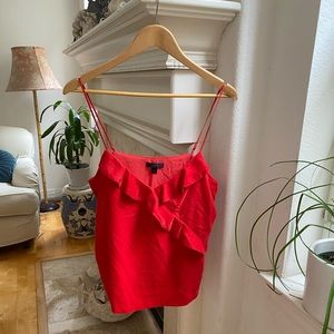Red J Crew top spaghetti straps velvet lined ruffle detail size S